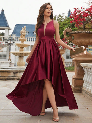 Sleeveless Satin Backless Sexy Formal Dress