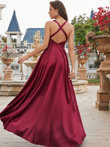 Sleeveless Satin Backless Sexy Formal Dress
