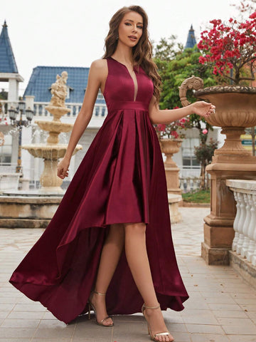 Sleeveless Satin Backless Sexy Formal Dress