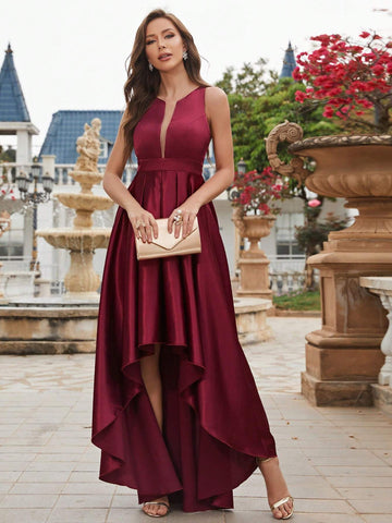 Sleeveless Satin Backless Sexy Formal Dress