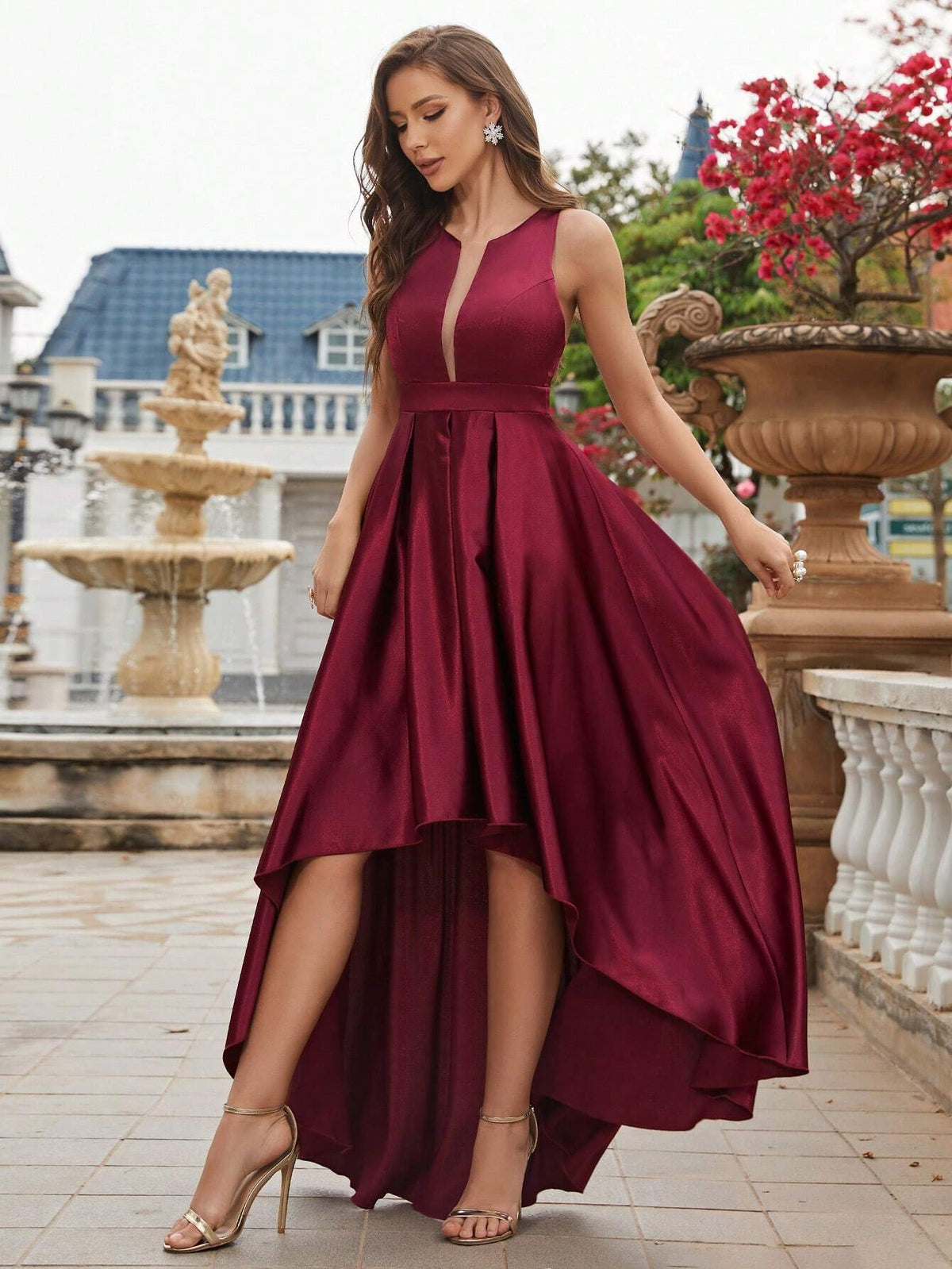 Sleeveless Satin Backless Sexy Formal Dress