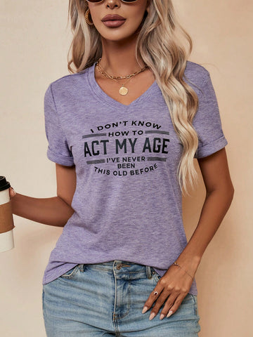 Slogan Graphic V Neck Tee