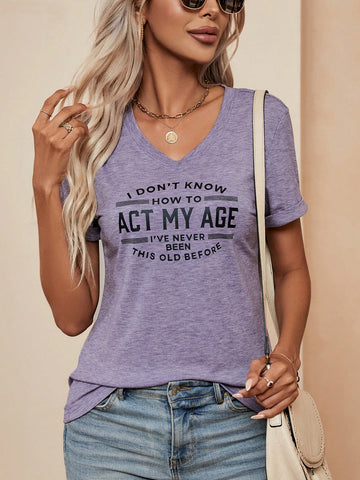 Slogan Graphic V Neck Tee