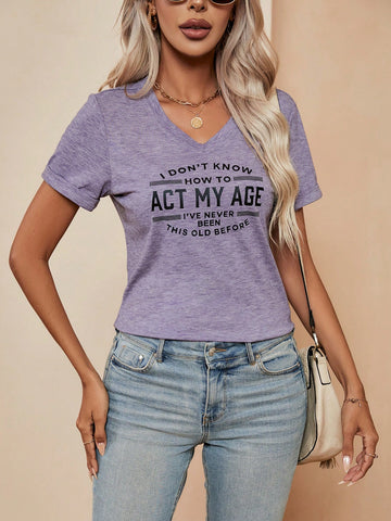 Slogan Graphic V Neck Tee