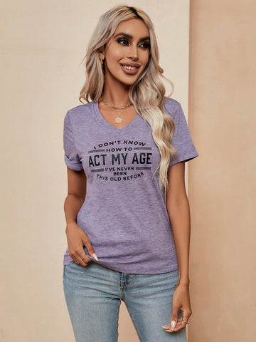 Slogan Graphic V Neck Tee