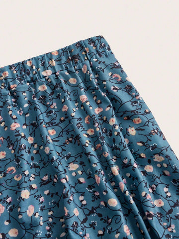 LUNE Small Floral Print Elastic Waist Midi Skirt