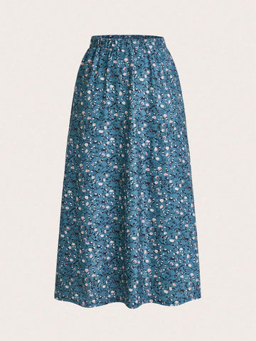 LUNE Small Floral Print Elastic Waist Midi Skirt