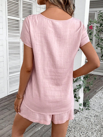 Solid Blouse & Slant Pocket Shorts