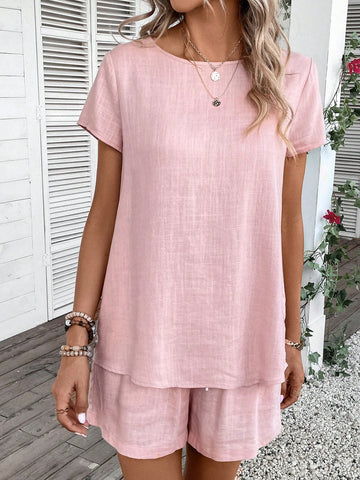 Solid Blouse & Slant Pocket Shorts