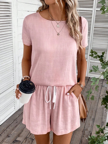 Solid Blouse & Slant Pocket Shorts