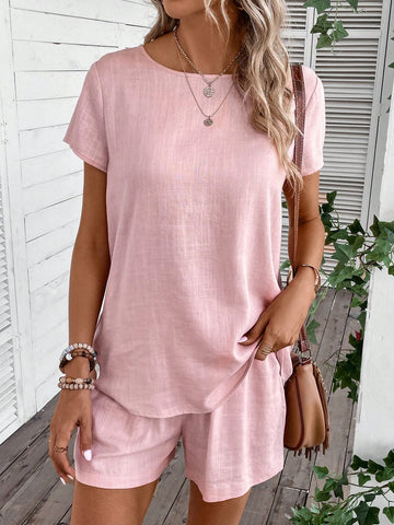 Solid Blouse & Slant Pocket Shorts