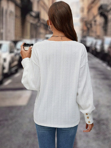 Solid Button Detail Drop Shoulder Tee