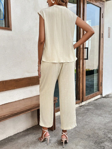 Solid Button Front Top & Pants