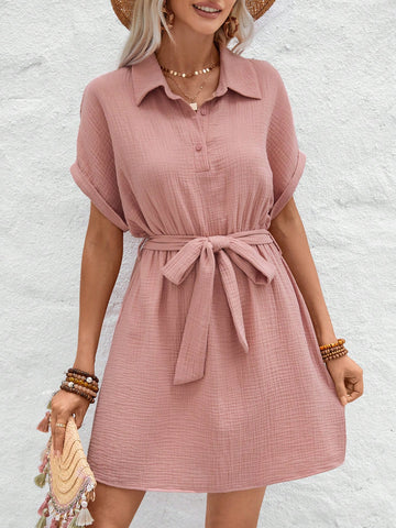 Solid Color Batwing Sleeve Dress For Women