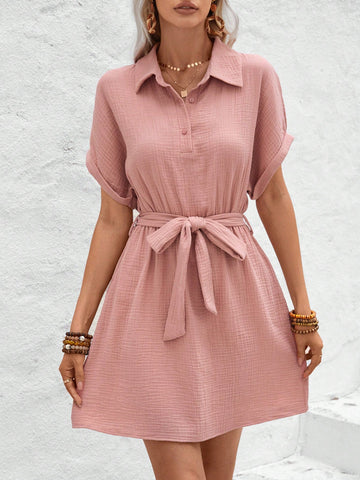Solid Color Batwing Sleeve Dress For Women