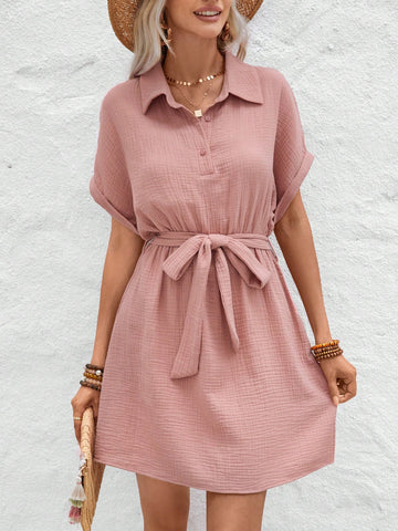 Solid Color Batwing Sleeve Dress For Women