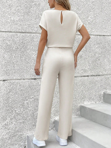 Solid Color Batwing Sleeve Jumpsuit