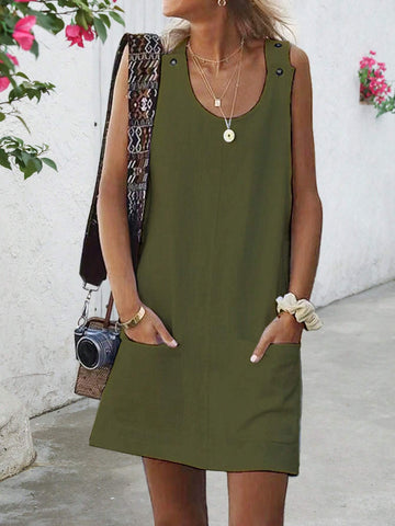 Solid Color Casual Sleeveless Round Neck Dress