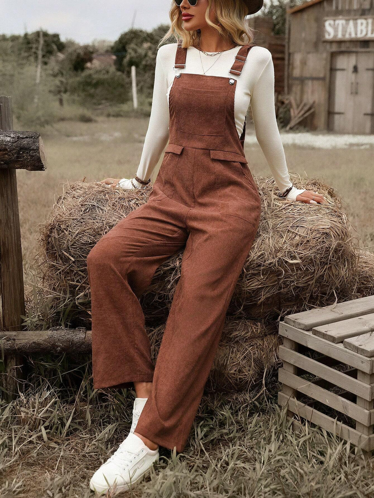 Solid Color Casual Suspender Jumpsuit