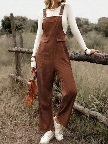 Solid Color Casual Suspender Jumpsuit