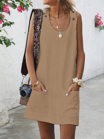 Solid Color Dual Pocket Casual Cami Dress SKU: sz2407228690289684 AED40.41
