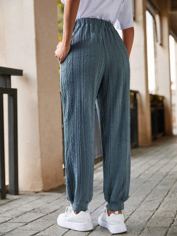LUNE Solid Color Elastic Waist Casual Pants