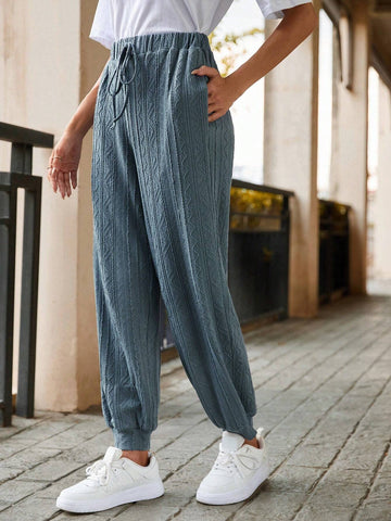 LUNE Solid Color Elastic Waist Casual Pants