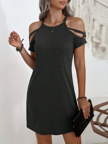 Solid Color Hollow Out Shoulder Bodycon Dress