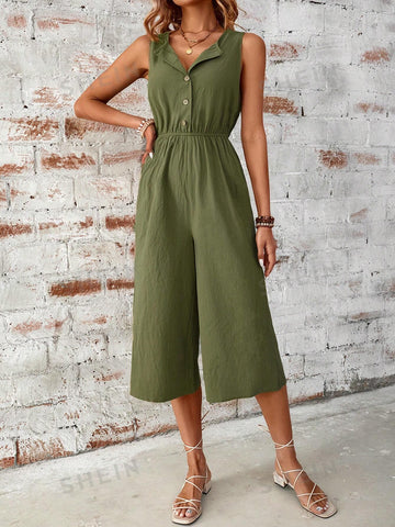 Solid Color Linen Summer Jumpsuit For Women