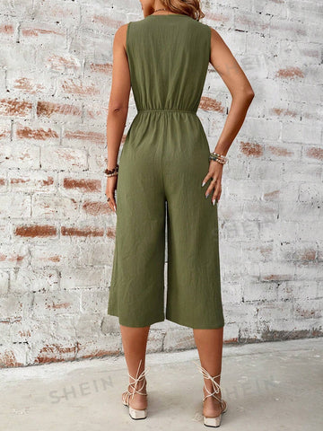 Solid Color Linen Summer Jumpsuit For Women