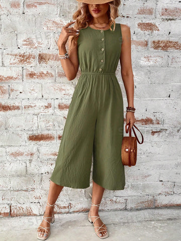 Solid Color Linen Summer Jumpsuit For Women