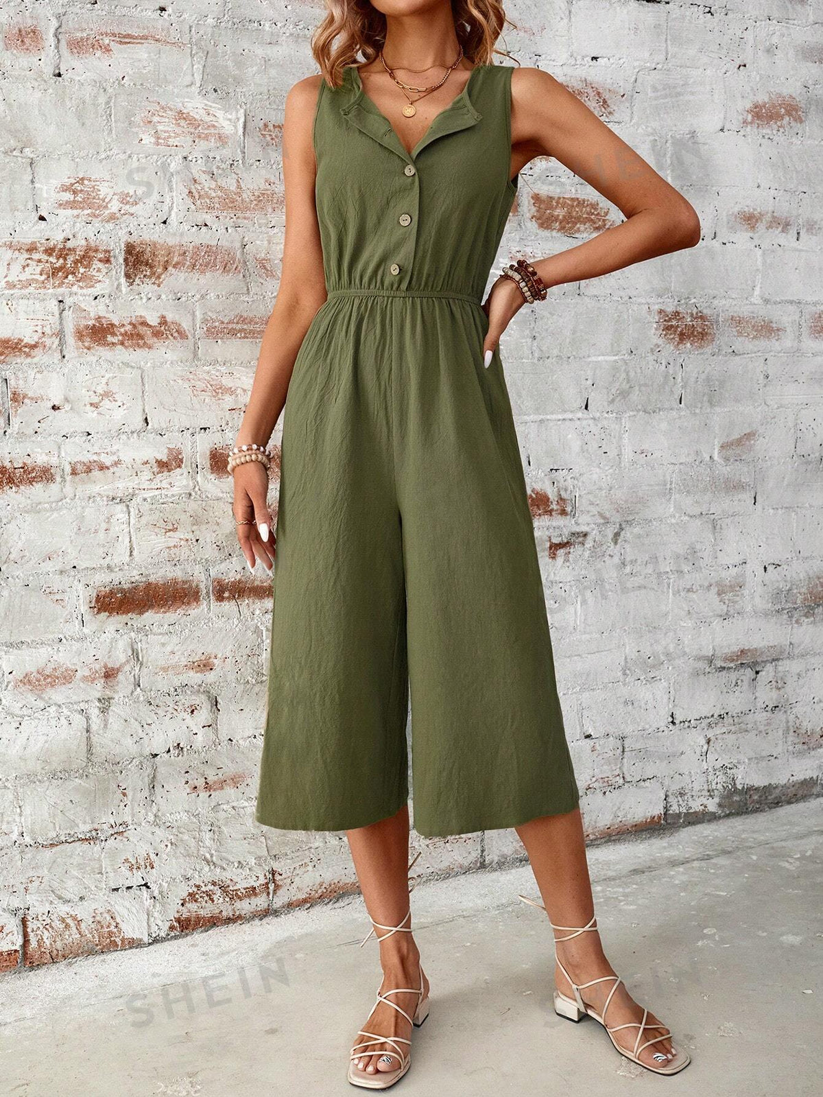 Solid Color Linen Summer Jumpsuit For Women