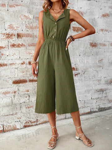 Solid Color Linen Summer Jumpsuit For Women