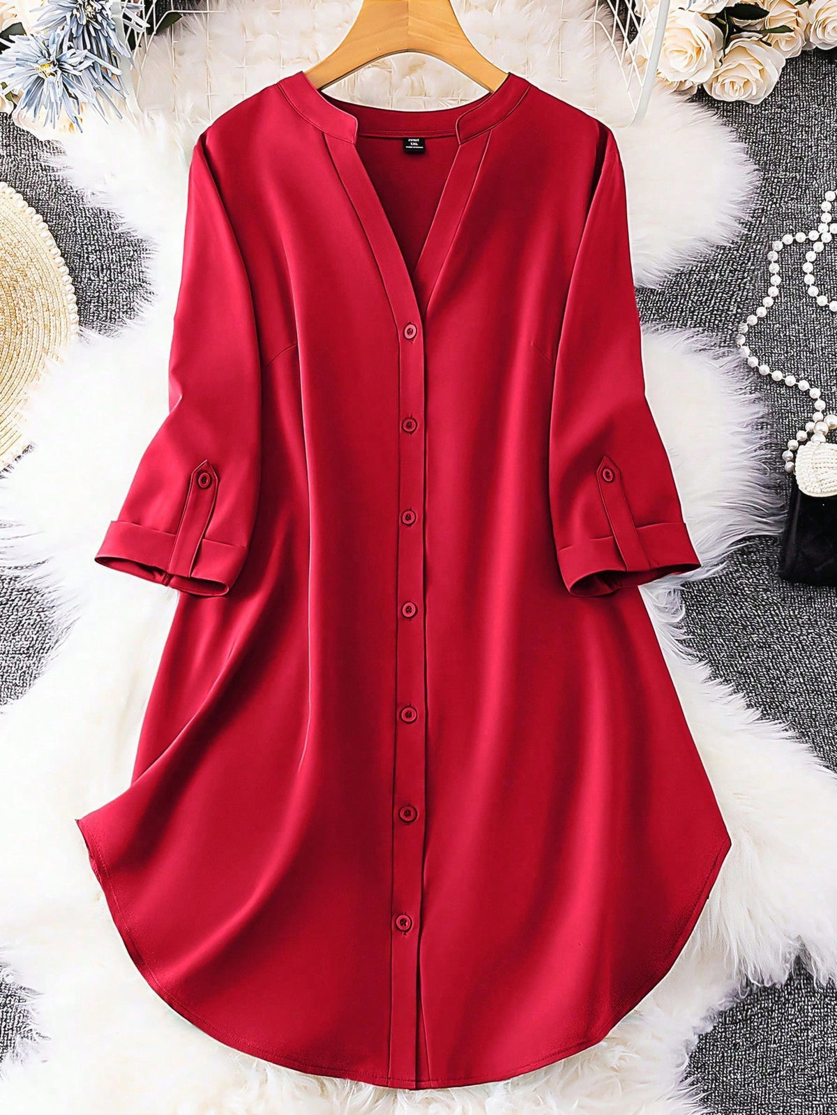 Solid Color Notched Neckline Short Sleeve Wrap Dress