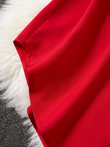 Solid Color Notched Neckline Short Sleeve Wrap Dress