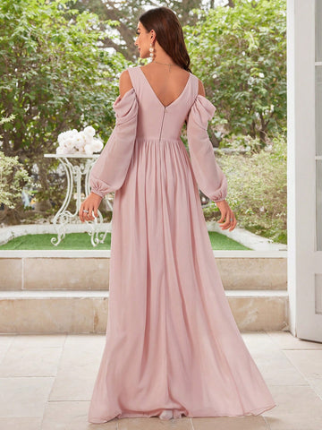 Solid Color Off Shoulder Chiffon Bridesmaid Dress