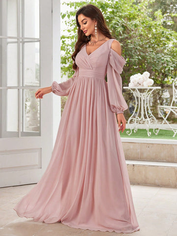Solid Color Off Shoulder Chiffon Bridesmaid Dress