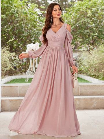 Solid Color Off Shoulder Chiffon Bridesmaid Dress