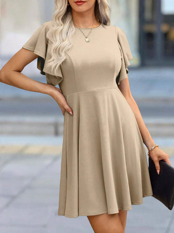 Solid Color Round Neck Short Sleeve Minimalist Mini Casual Dress