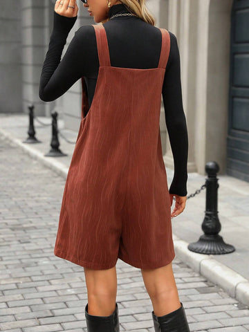 Solid Color Sleeveless Jumpsuit With Pockets