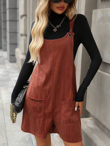 Solid Color Sleeveless Jumpsuit With Pockets