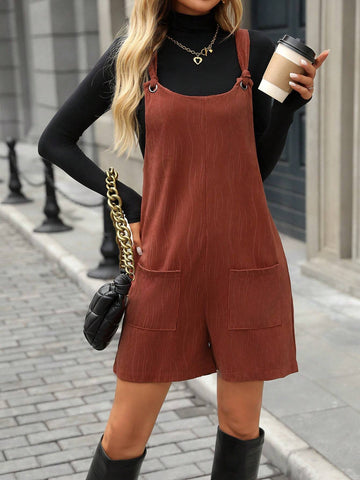 Solid Color Sleeveless Jumpsuit With Pockets