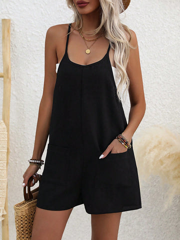 Solid Color Spaghetti Strap Romper