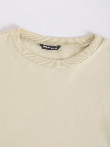 Solid Color Sweatshirt And Shorts Casual Basic 2pcs/Set