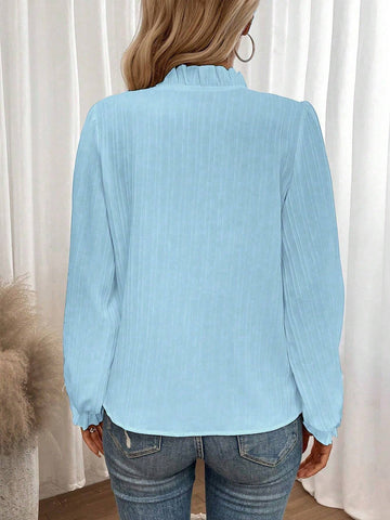 LUNE Women Solid Color Shirt Collar Front Button Long Sleeve Minimalist Blouse, Casual For Daily Wear