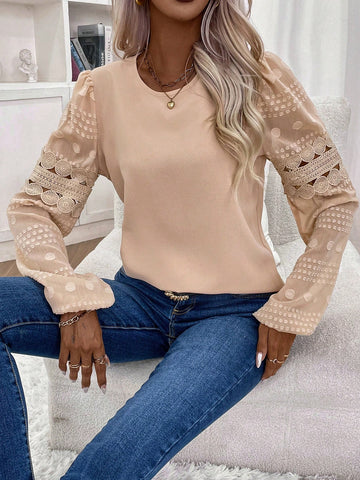 Solid Contrast Lace Blouse
