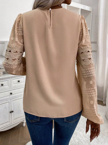 Solid Contrast Lace Blouse