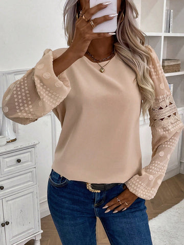Solid Contrast Lace Blouse