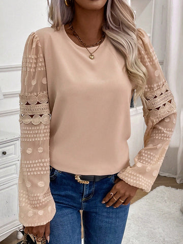 Solid Contrast Lace Blouse