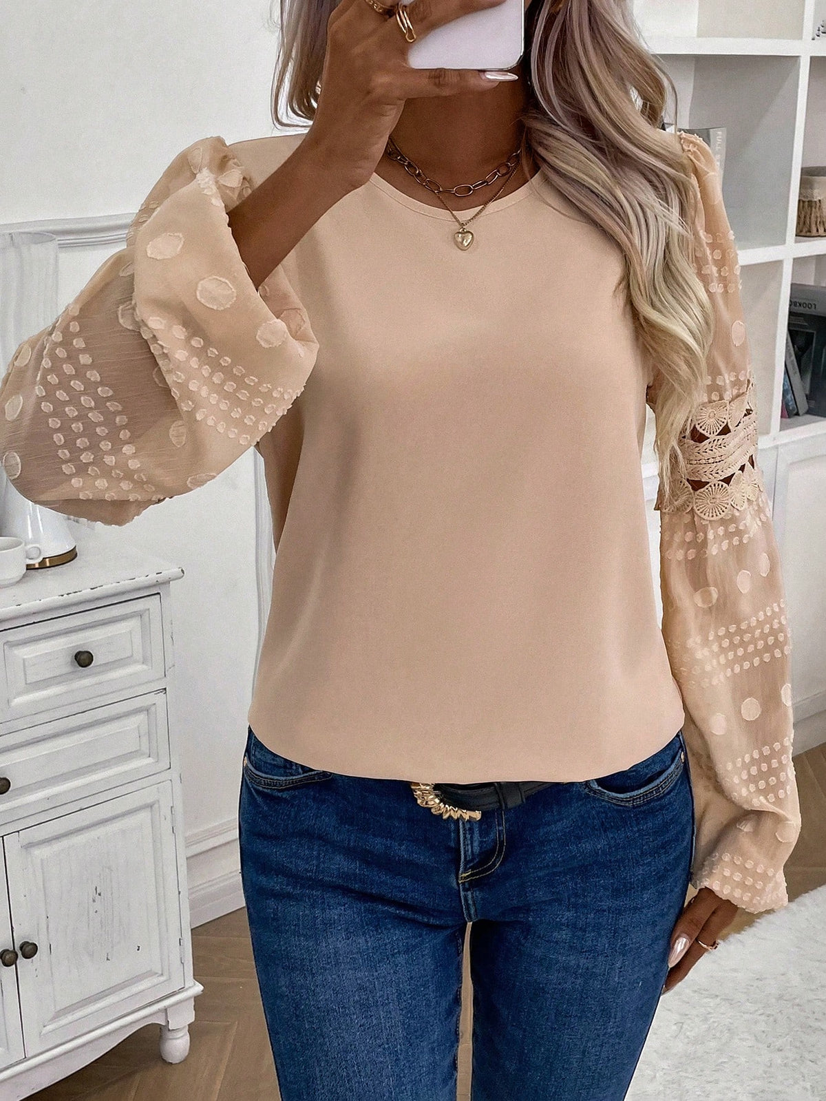 Solid Contrast Lace Blouse